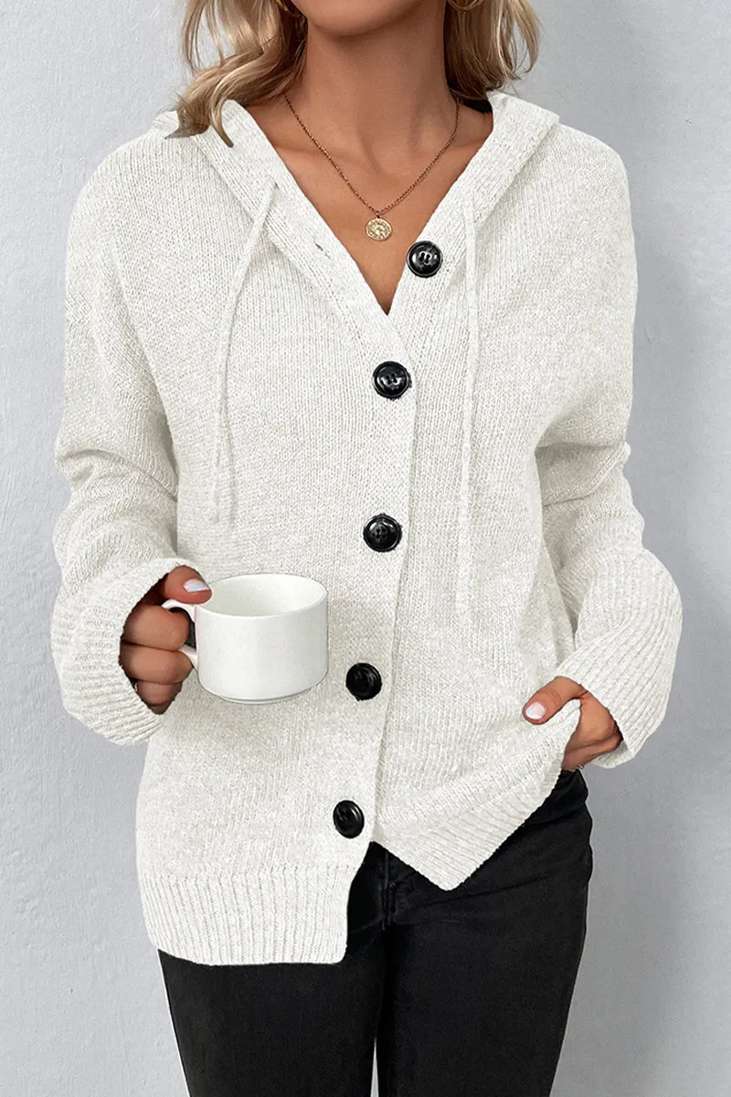 Knit Long Sleeve Single-Breasted Hooded Cardigan