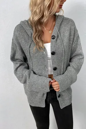 Knit Long Sleeve Single-Breasted Hooded Cardigan