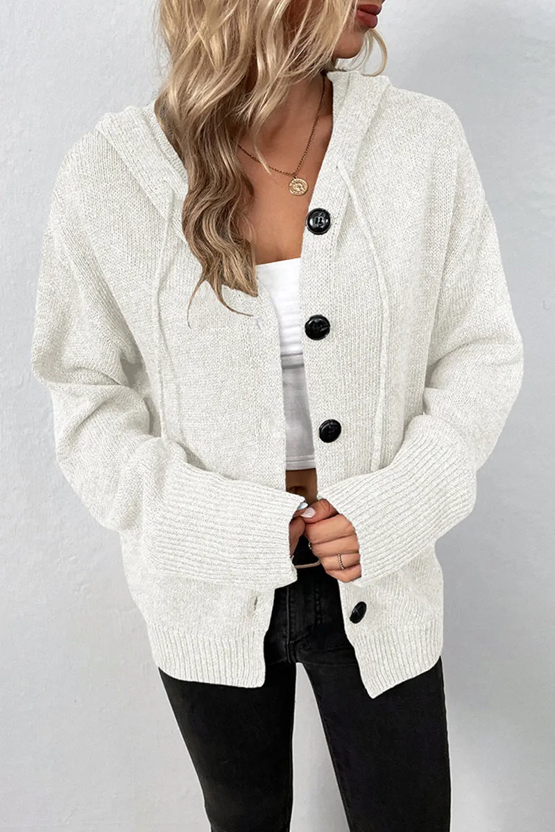 Knit Long Sleeve Single-Breasted Hooded Cardigan