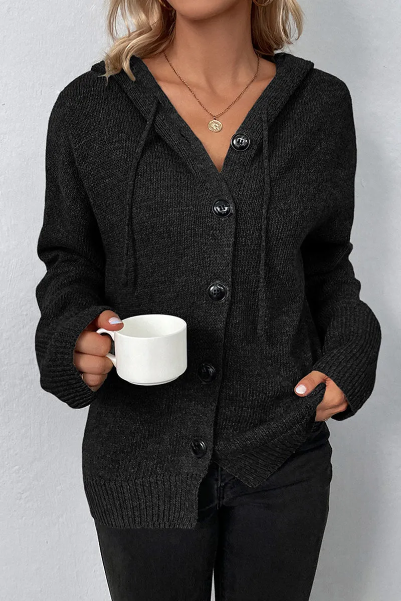 Knit Long Sleeve Single-Breasted Hooded Cardigan