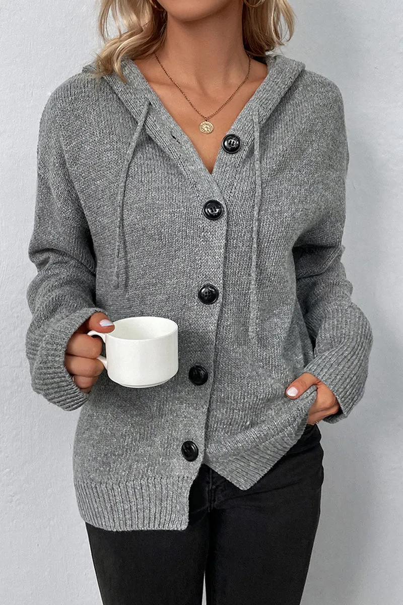 Knit Long Sleeve Single-Breasted Hooded Cardigan