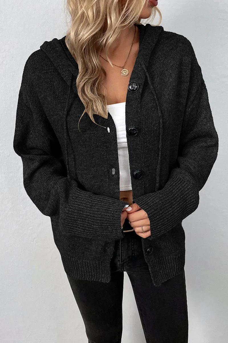 Knit Long Sleeve Single-Breasted Hooded Cardigan