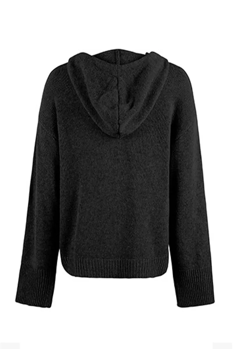 Knit Long Sleeve Single-Breasted Hooded Cardigan