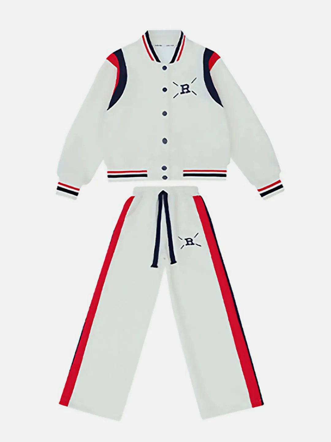 Little Surprise Box,2Pcs Cream Red -Navy Varsity Style Jacket With Matching Pants