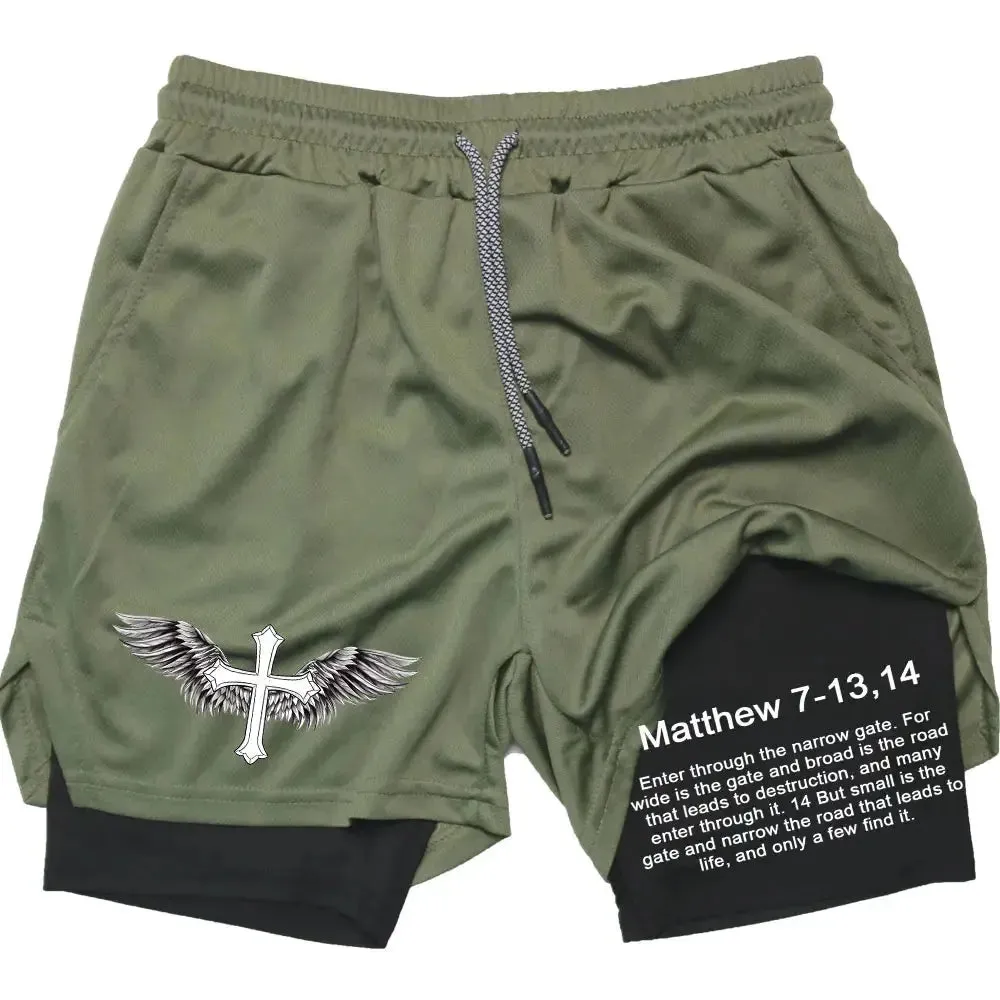 Men's Jesus Shorts – Bible Matthew 7:13-14 Scripture-Inspired Activewear