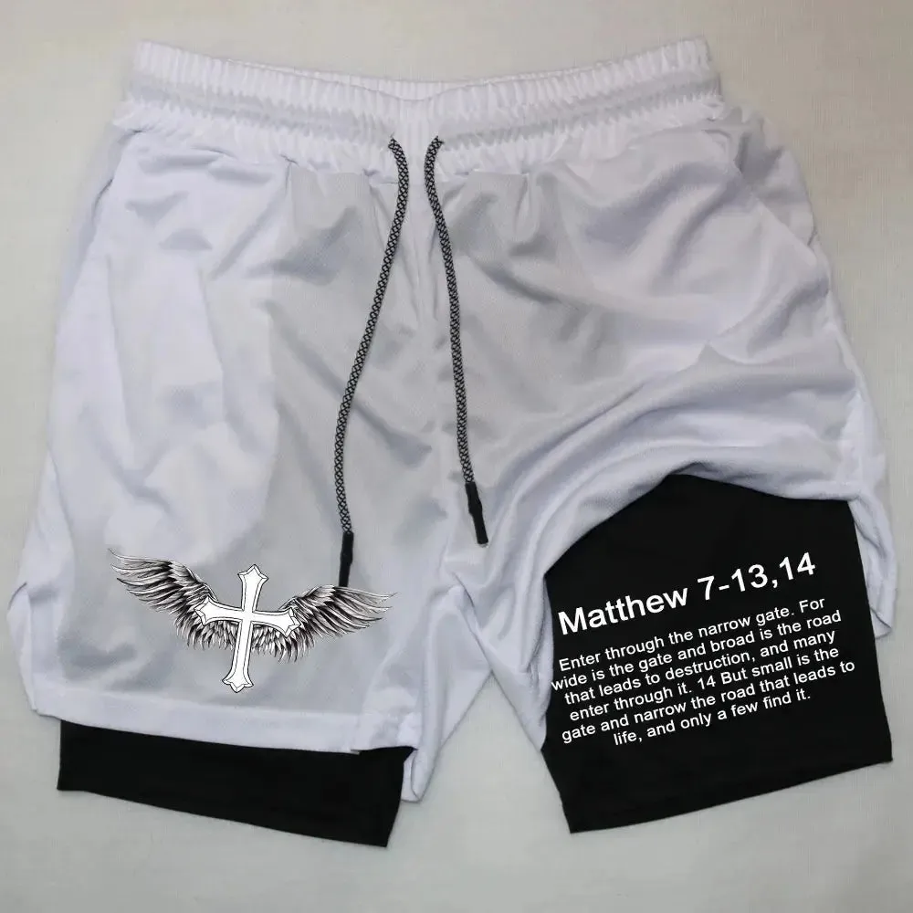 Men's Jesus Shorts – Bible Matthew 7:13-14 Scripture-Inspired Activewear