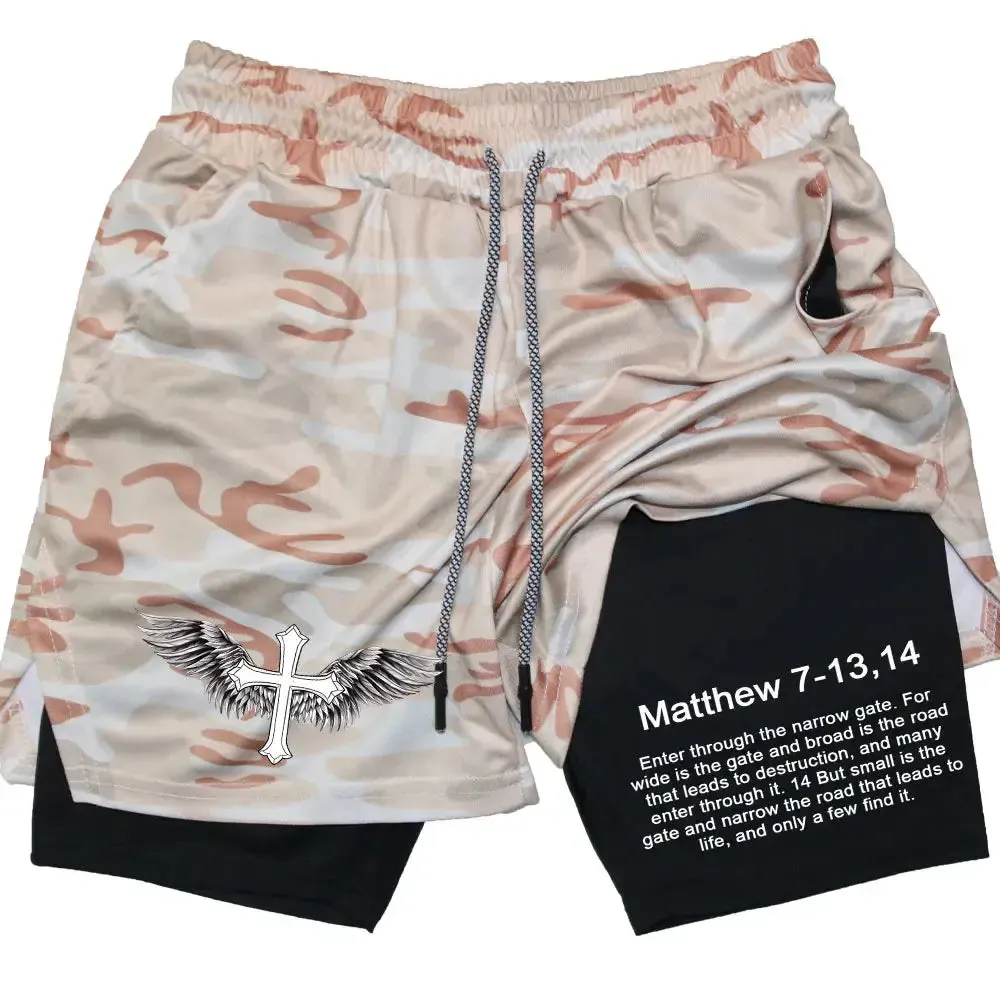 Men's Jesus Shorts – Bible Matthew 7:13-14 Scripture-Inspired Activewear