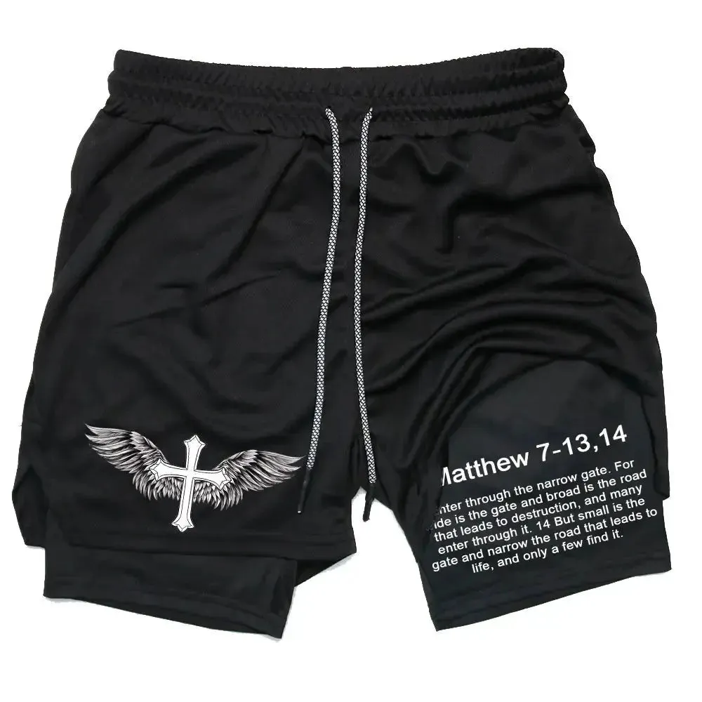 Men's Jesus Shorts – Bible Matthew 7:13-14 Scripture-Inspired Activewear