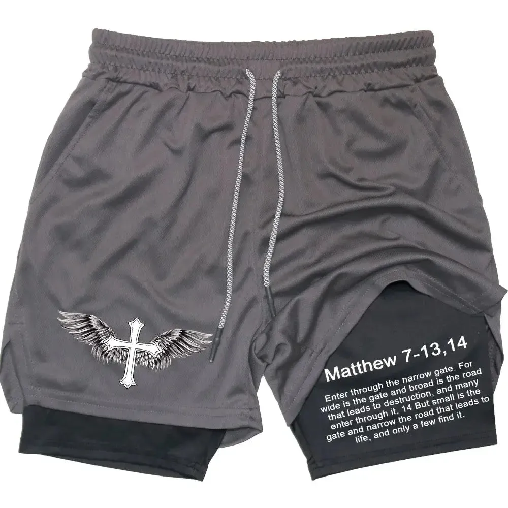 Men's Jesus Shorts – Bible Matthew 7:13-14 Scripture-Inspired Activewear