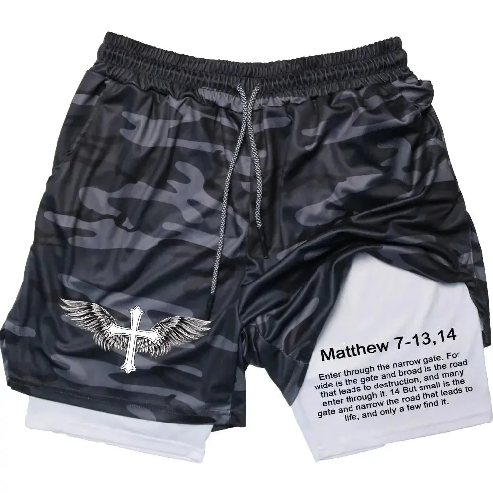 Men's Jesus Shorts – Bible Matthew 7:13-14 Scripture-Inspired Activewear