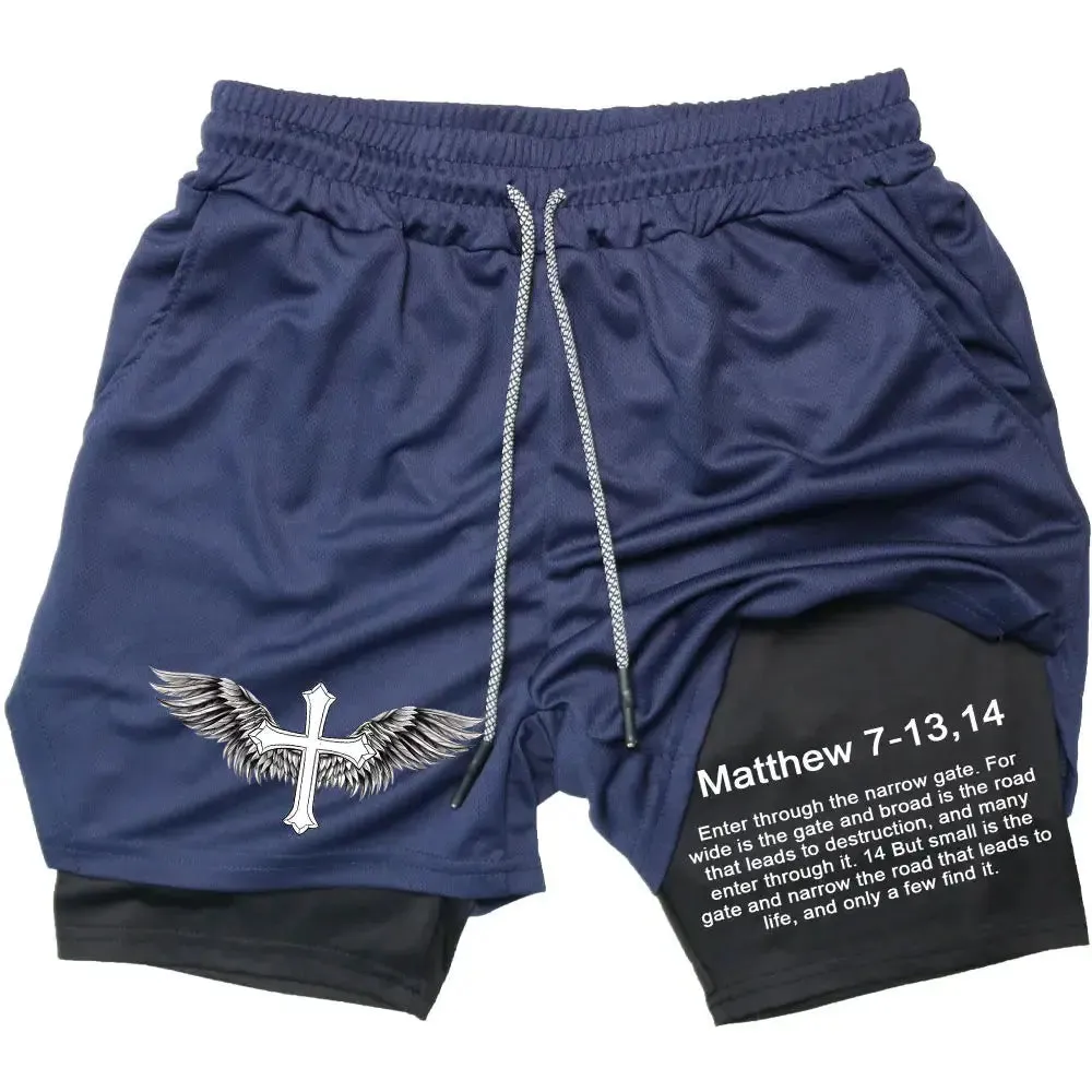 Men's Jesus Shorts – Bible Matthew 7:13-14 Scripture-Inspired Activewear