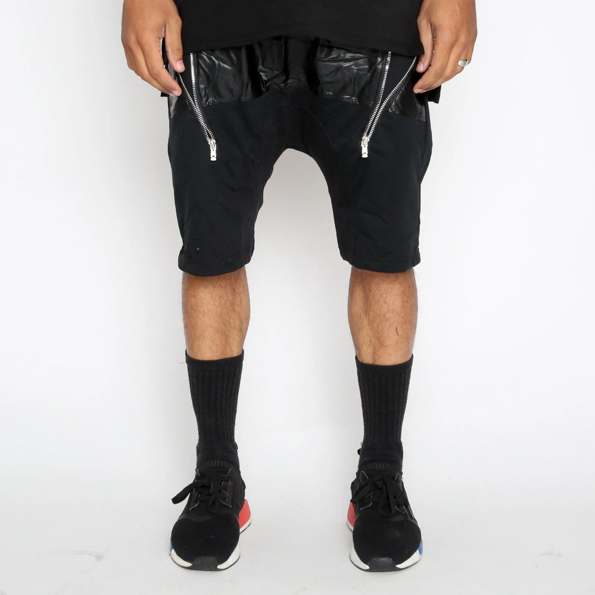 Mens Leather Front Moto Shorts