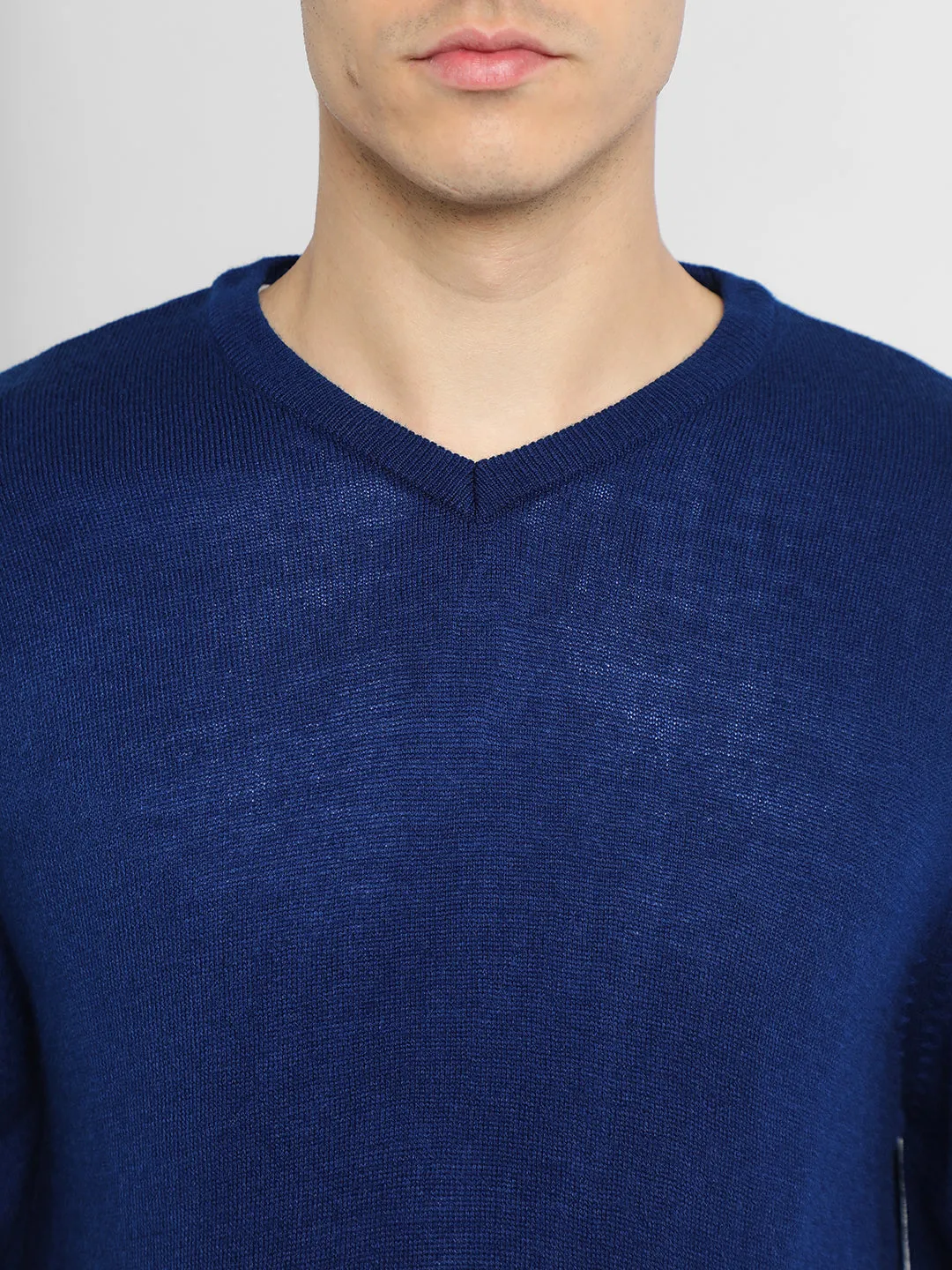 Men's Mid Blue Solid pullover Sweater