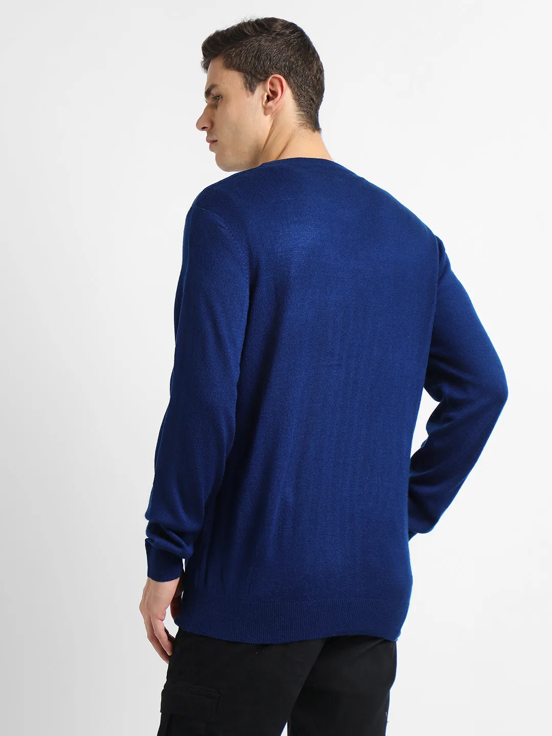 Men's Mid Blue Solid pullover Sweater