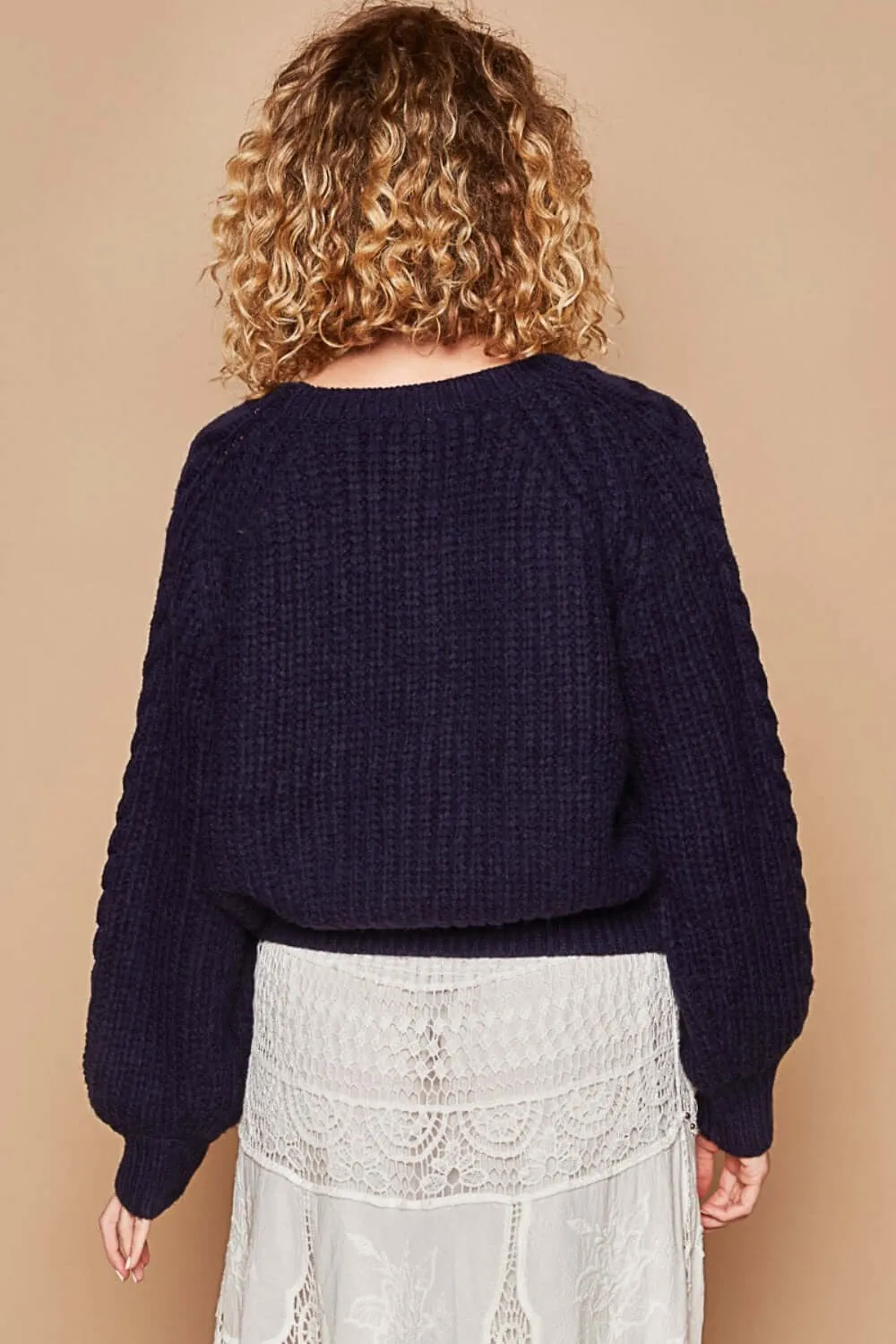 Navy Cable Knit Cutout Long Sleeve Sweater