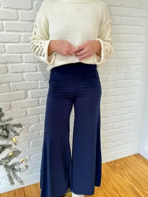 Navy Palazzo Stretch Flare Pants