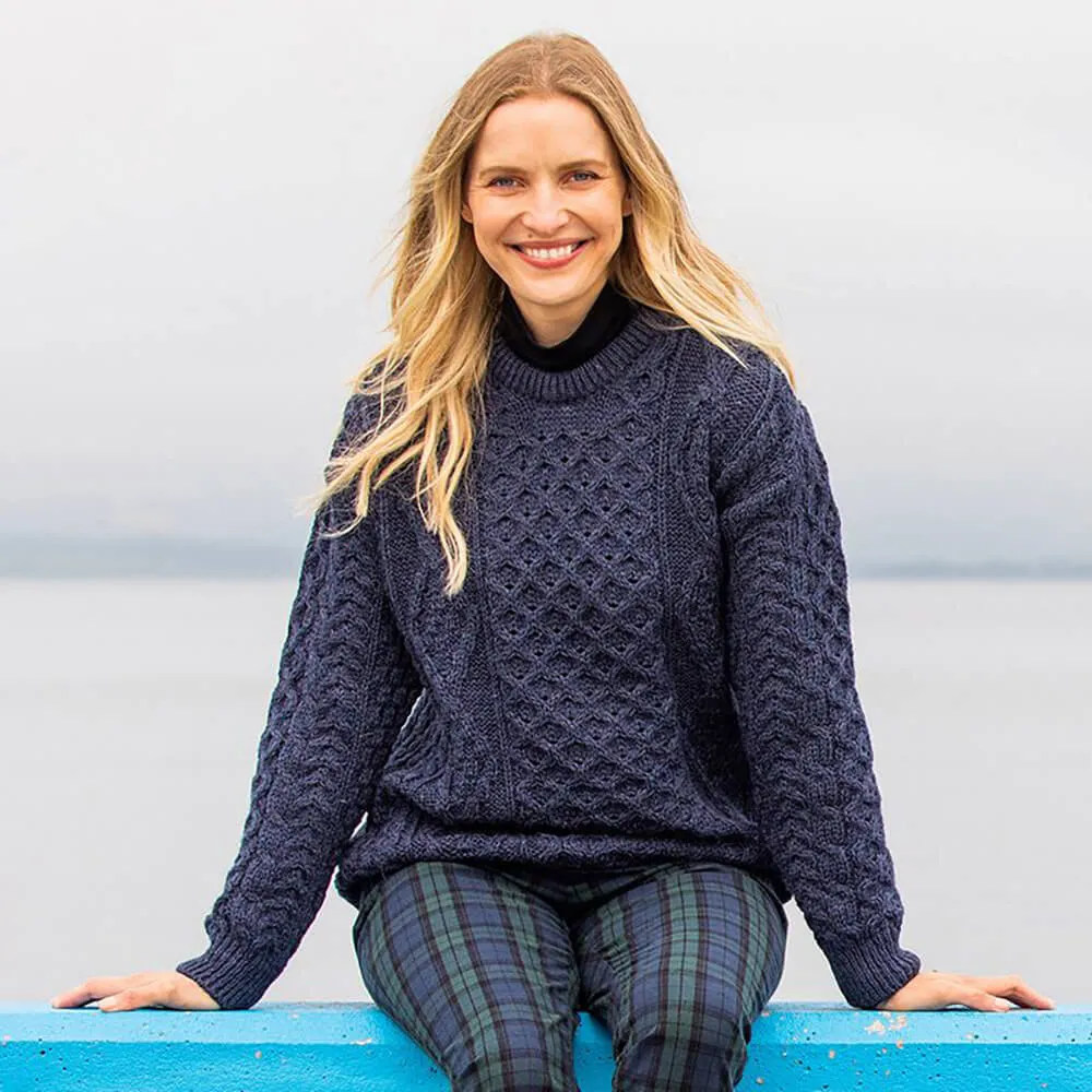 Navy Women's Crew Neck Aran