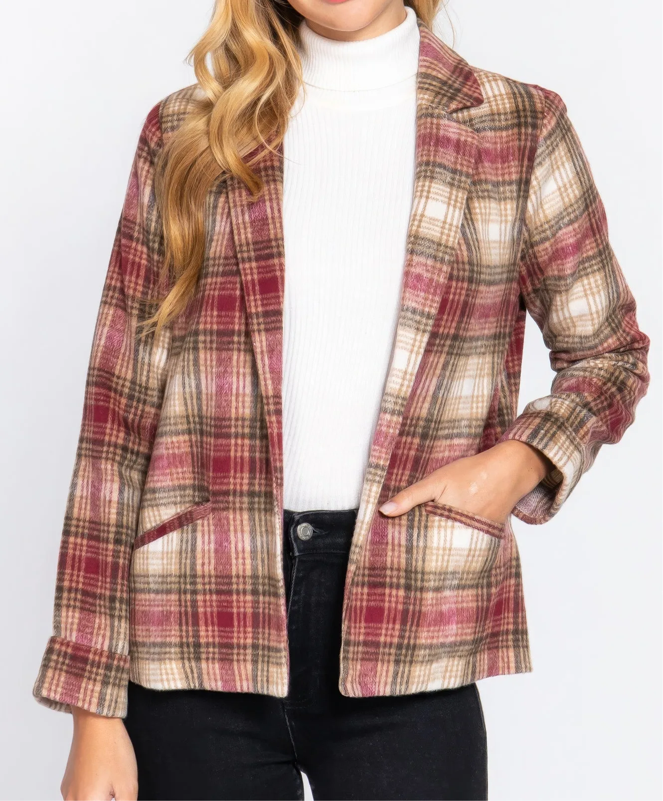 Notched Collar Plaid Jacket