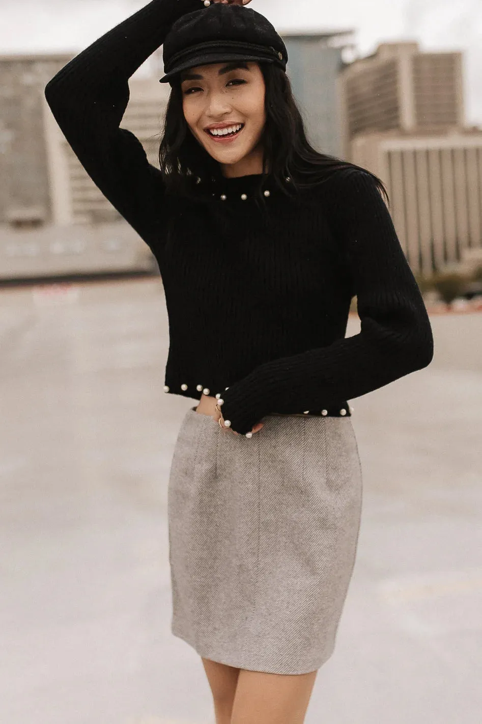 Pearl Embellished Sweater in Black - FINAL SALE