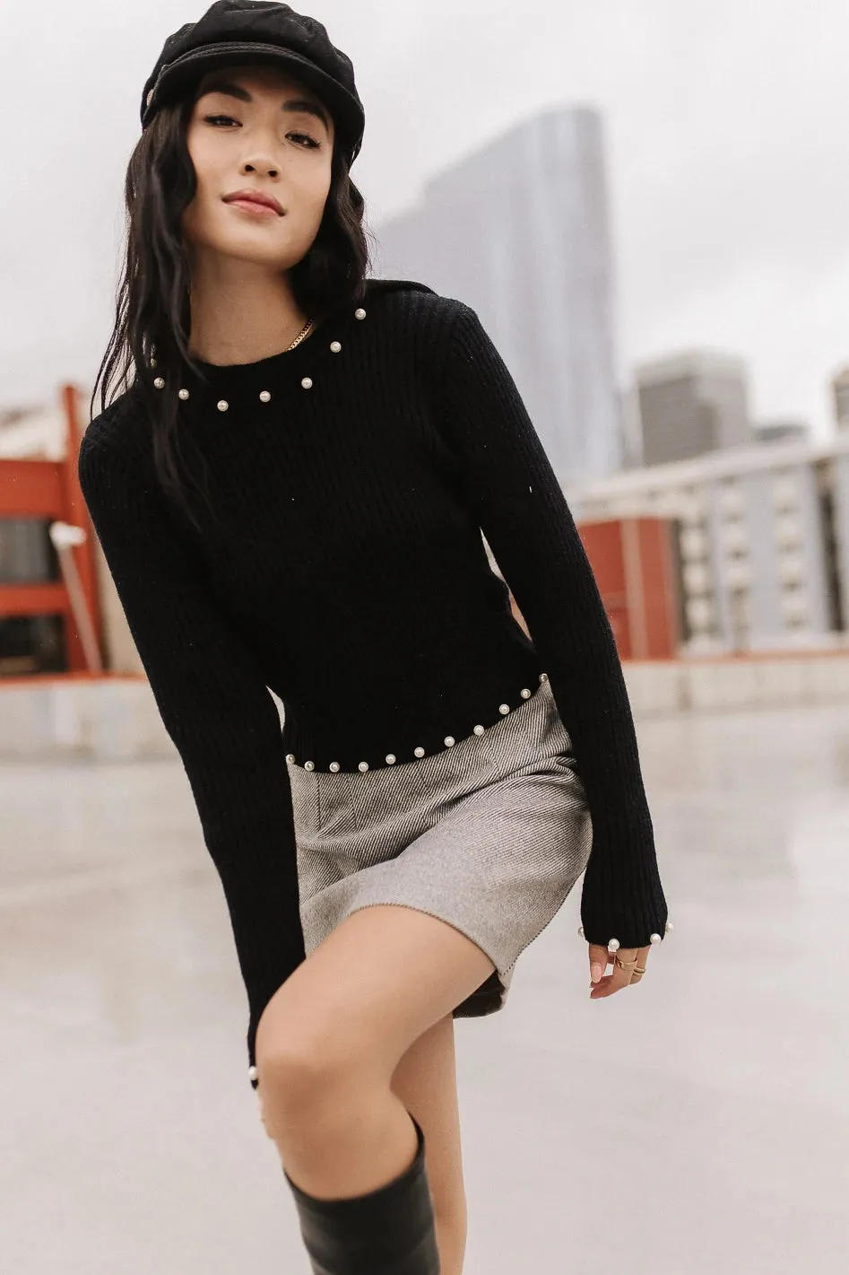 Pearl Embellished Sweater in Black - FINAL SALE