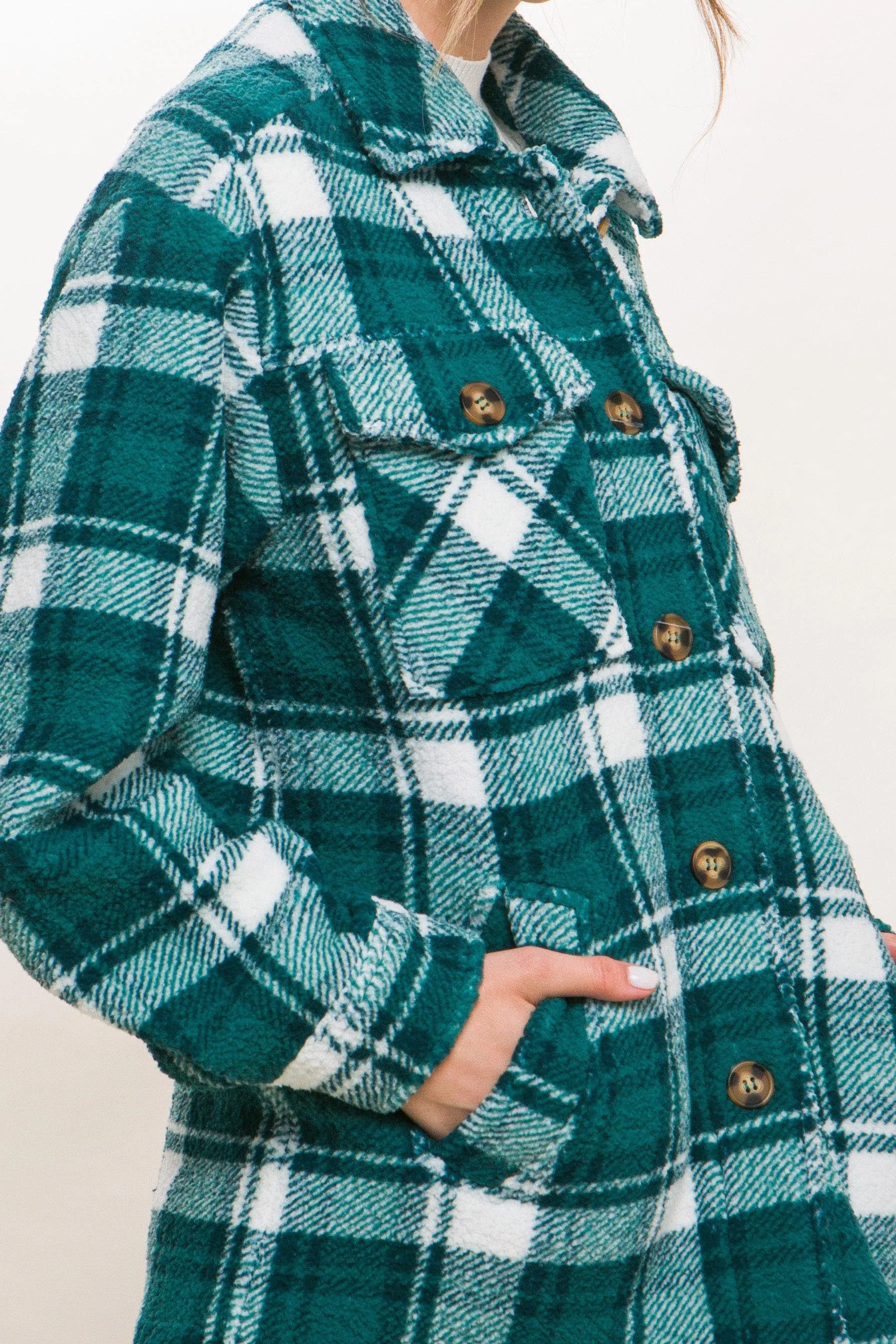 Sherpa Fleece Plaid Jacket - Green