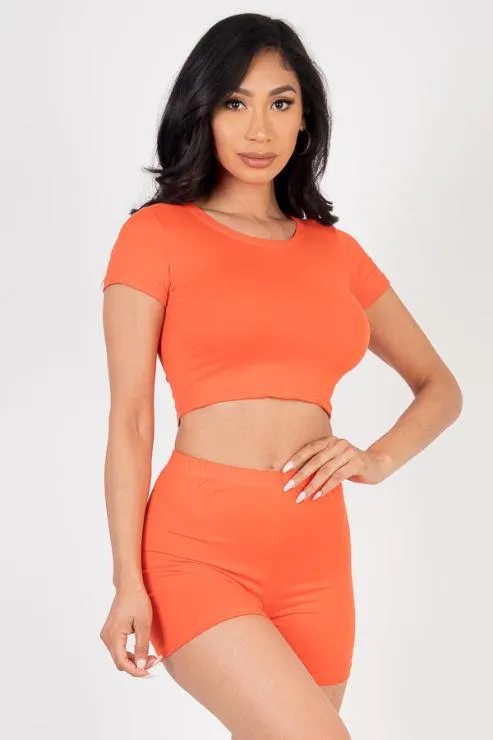 Short Sleeve Crop Top & Shorts Set