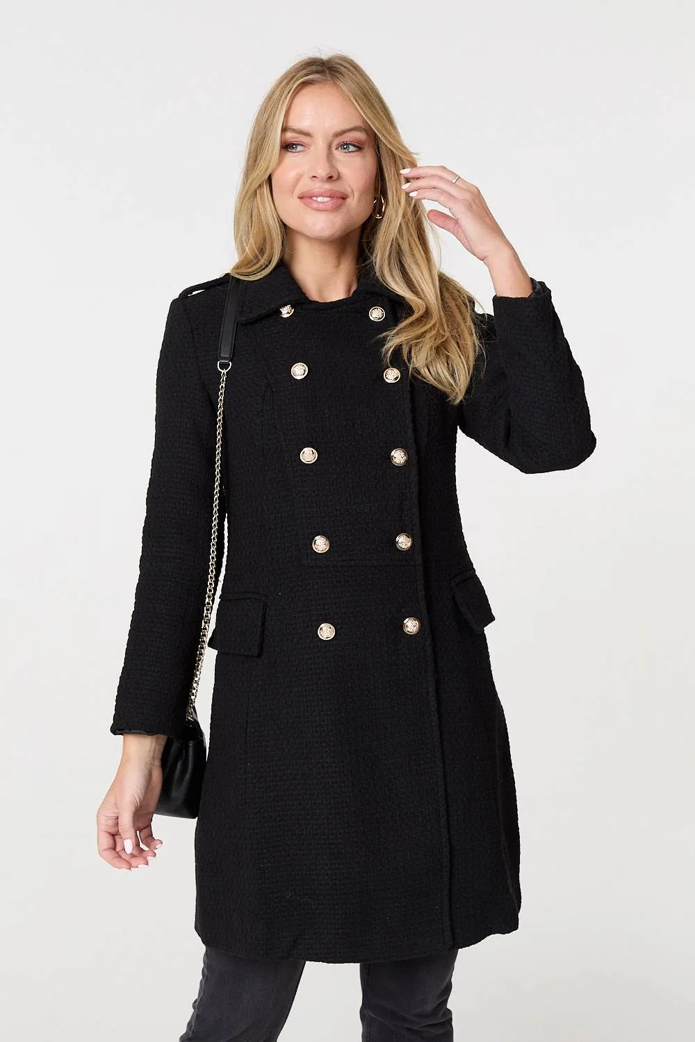 Textured Knit Button Front Trench Coat