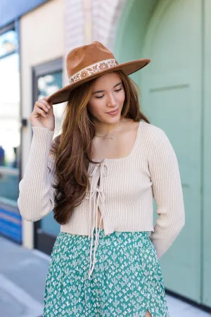 The Round and Round Bow-Tied Ribbed Knit Top