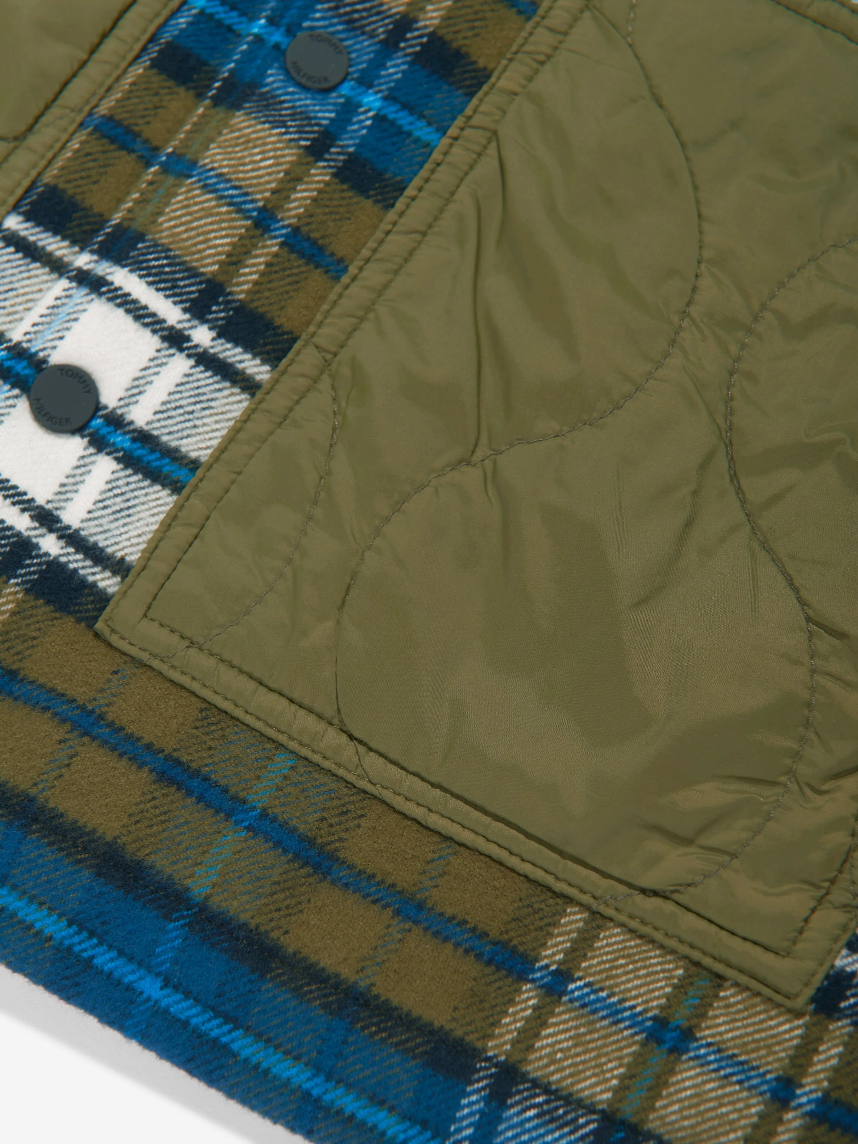 Tommy Hilfiger Boys Tartan Nylon Mix Overshirt in Green