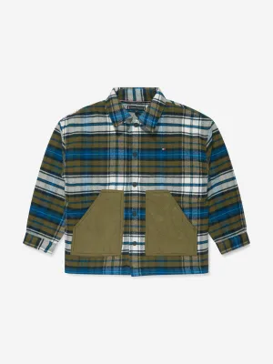 Tommy Hilfiger Boys Tartan Nylon Mix Overshirt in Green