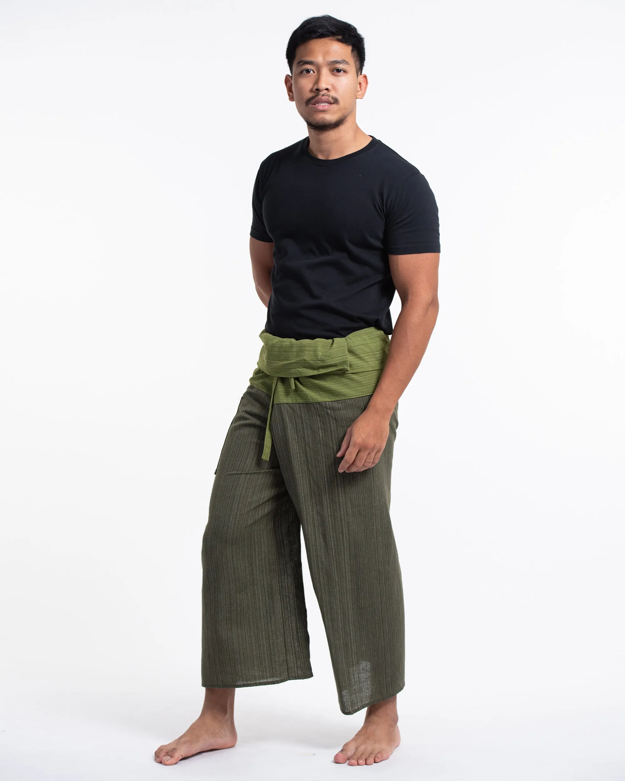 Unisex Two Tone Pinstripe Thai Fisherman Pants in Green