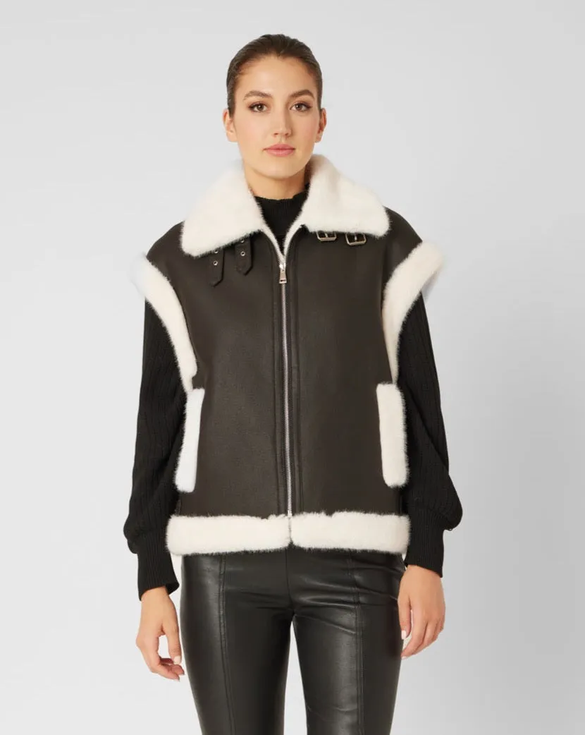 Vegan Leather Vest with Faux Mink