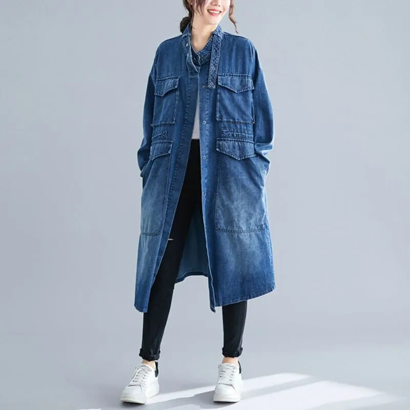 Vintage Knee Length Denim Coat