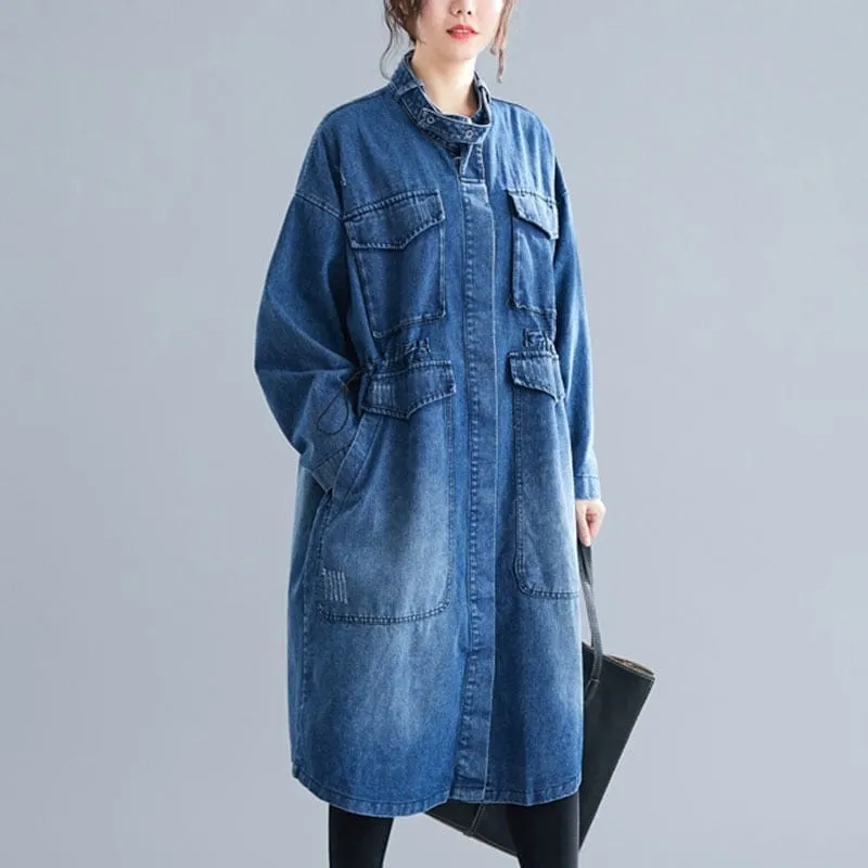 Vintage Knee Length Denim Coat