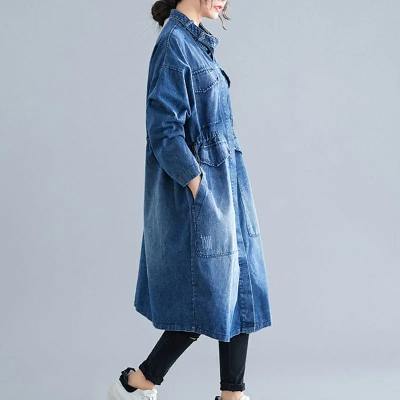 Vintage Knee Length Denim Coat