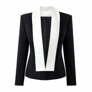 Women Black Oversize Business Coat Color Contrast Buiness Coat